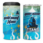Personalized Gold Coast Titans 4 in 1 Can Cooler Tumbler Y2K Grunge Aesthetic With Cyber Flames and Starburst Graphics