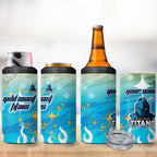 Personalized Gold Coast Titans 4 in 1 Can Cooler Tumbler Y2K Grunge Aesthetic With Cyber Flames and Starburst Graphics