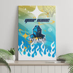 Personalized Gold Coast Titans Canvas Wall Art Y2K Grunge Aesthetic With Cyber Flames and Starburst Graphics