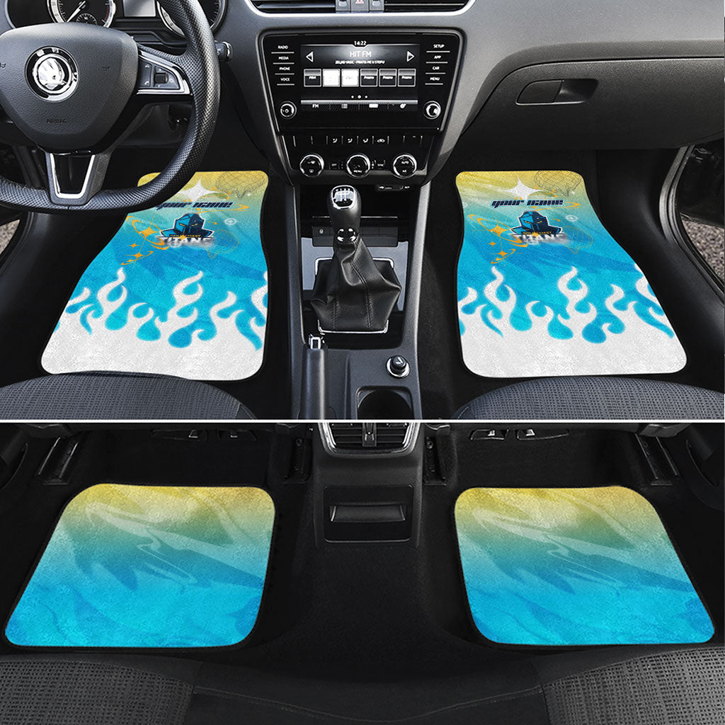 Personalized Gold Coast Titans Car Mats Y2K Grunge Aesthetic With Cyber Flames and Starburst Graphics