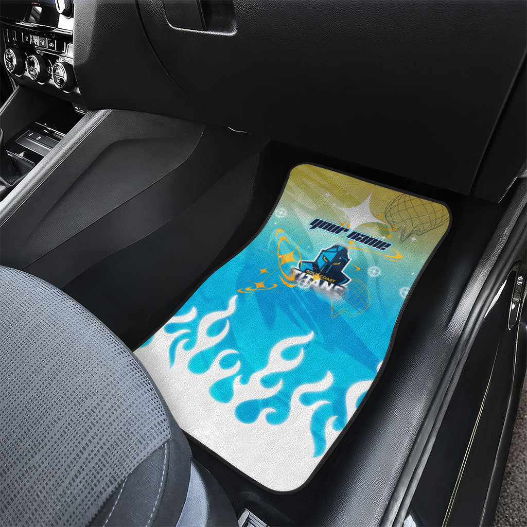 Personalized Gold Coast Titans Car Mats Y2K Grunge Aesthetic With Cyber Flames and Starburst Graphics
