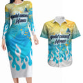Personalized Gold Coast Titans Couples Matching Long Sleeve Bodycon Dress and Hawaiian Shirt Y2K Grunge Aesthetic With Cyber Flames and Starburst Graphics