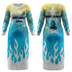 Personalized Gold Coast Titans Couples Matching Long Sleeve Bodycon Dress and Hawaiian Shirt Y2K Grunge Aesthetic With Cyber Flames and Starburst Graphics