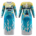 Personalized Gold Coast Titans Couples Matching Long Sleeve Bodycon Dress and Long Sleeve Button Shirt Y2K Grunge Aesthetic With Cyber Flames and Starburst Graphics