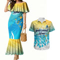 Personalized Gold Coast Titans Couples Matching Mermaid Dress and Hawaiian Shirt Y2K Grunge Aesthetic With Cyber Flames and Starburst Graphics