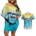 Personalized Gold Coast Titans Couples Matching Off Shoulder Short Dress and Hawaiian Shirt Y2K Grunge Aesthetic With Cyber Flames and Starburst Graphics