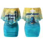 Personalized Gold Coast Titans Couples Matching Off Shoulder Short Dress and Hawaiian Shirt Y2K Grunge Aesthetic With Cyber Flames and Starburst Graphics