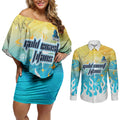 Personalized Gold Coast Titans Couples Matching Off Shoulder Short Dress and Long Sleeve Button Shirt Y2K Grunge Aesthetic With Cyber Flames and Starburst Graphics