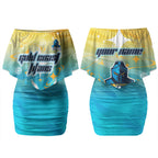Personalized Gold Coast Titans Couples Matching Off Shoulder Short Dress and Long Sleeve Button Shirt Y2K Grunge Aesthetic With Cyber Flames and Starburst Graphics