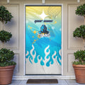 Personalized Gold Coast Titans Door Cover Y2K Grunge Aesthetic With Cyber Flames and Starburst Graphics