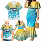 Personalized Gold Coast Titans Family Matching Mermaid Dress and Hawaiian Shirt Y2K Grunge Aesthetic With Cyber Flames and Starburst Graphics