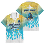 Personalized Gold Coast Titans Family Matching Off Shoulder Short Dress and Hawaiian Shirt Y2K Grunge Aesthetic With Cyber Flames and Starburst Graphics