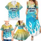Personalized Gold Coast Titans Family Matching Summer Maxi Dress and Hawaiian Shirt Y2K Grunge Aesthetic With Cyber Flames and Starburst Graphics