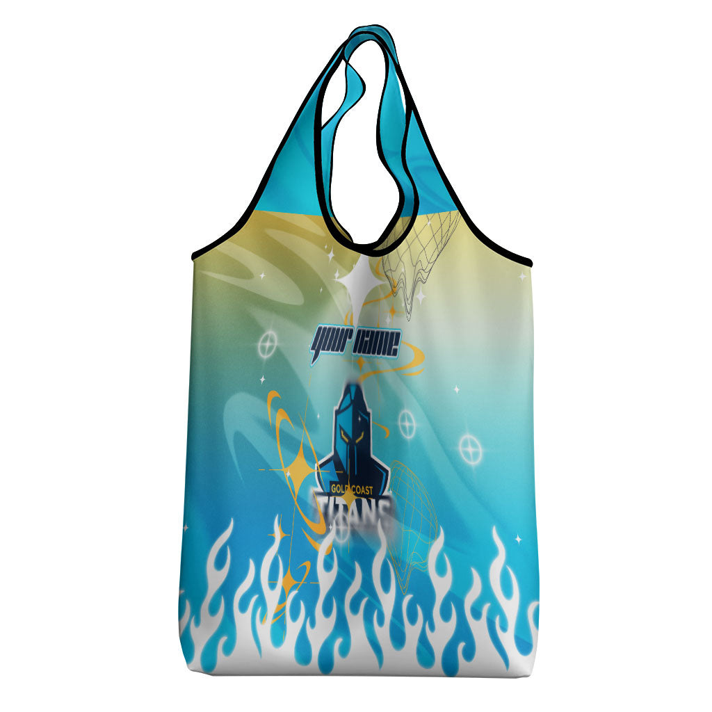 Personalized Gold Coast Titans Grocery Bag Y2K Grunge Aesthetic With Cyber Flames and Starburst Graphics