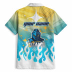 Personalized Gold Coast Titans Hawaiian Shirt Y2K Grunge Aesthetic With Cyber Flames and Starburst Graphics