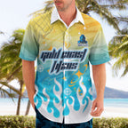 Personalized Gold Coast Titans Hawaiian Shirt Y2K Grunge Aesthetic With Cyber Flames and Starburst Graphics