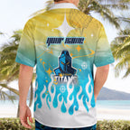 Personalized Gold Coast Titans Hawaiian Shirt Y2K Grunge Aesthetic With Cyber Flames and Starburst Graphics