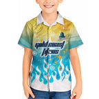 Personalized Gold Coast Titans Hawaiian Shirt Y2K Grunge Aesthetic With Cyber Flames and Starburst Graphics