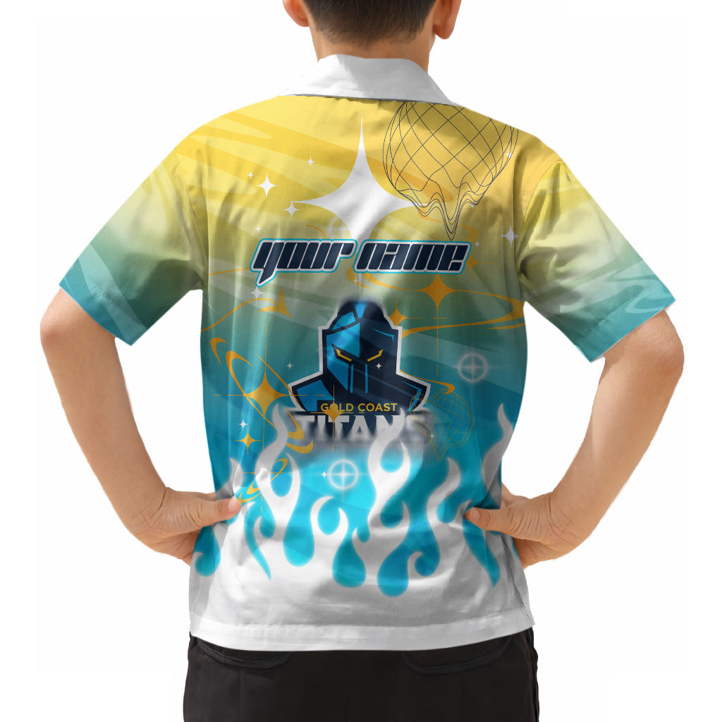 Personalized Gold Coast Titans Hawaiian Shirt Y2K Grunge Aesthetic With Cyber Flames and Starburst Graphics