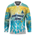 Personalized Gold Coast Titans Hockey Jersey Y2K Grunge Aesthetic With Cyber Flames and Starburst Graphics