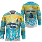 Personalized Gold Coast Titans Hockey Jersey Y2K Grunge Aesthetic With Cyber Flames and Starburst Graphics