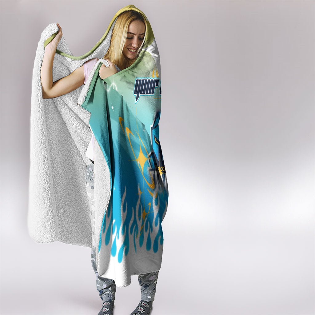 Personalized Gold Coast Titans Hooded Blanket Y2K Grunge Aesthetic With Cyber Flames and Starburst Graphics