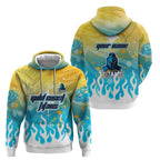 Personalized Gold Coast Titans Hoodie Y2K Grunge Aesthetic With Cyber Flames and Starburst Graphics