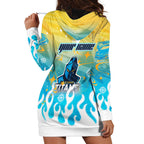 Personalized Gold Coast Titans Hoodie Dress Y2K Grunge Aesthetic With Cyber Flames and Starburst Graphics