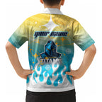 Personalized Gold Coast Titans Kid Hawaiian Shirt Y2K Grunge Aesthetic With Cyber Flames and Starburst Graphics
