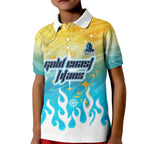 Personalized Gold Coast Titans Kid Polo Shirt Y2K Grunge Aesthetic With Cyber Flames and Starburst Graphics
