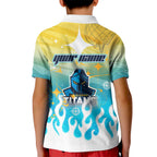 Personalized Gold Coast Titans Kid Polo Shirt Y2K Grunge Aesthetic With Cyber Flames and Starburst Graphics