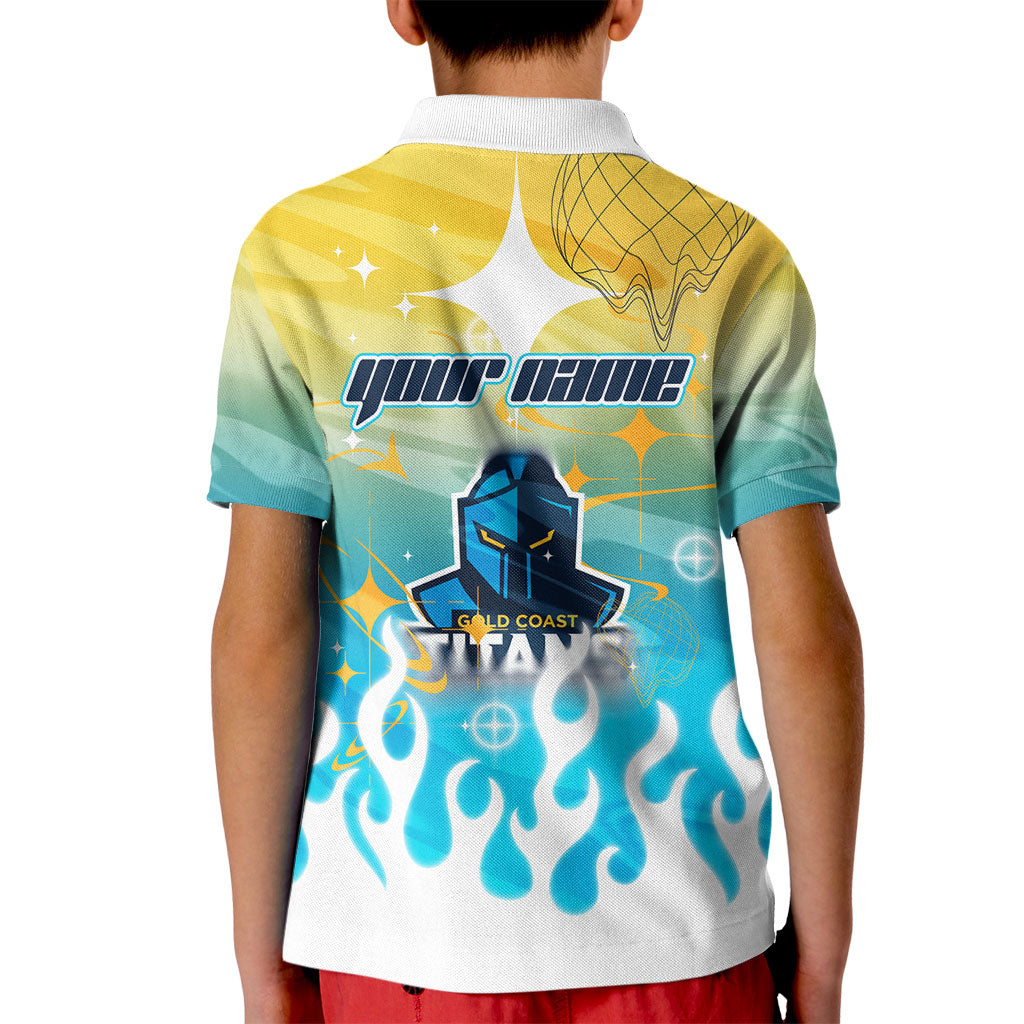 Personalized Gold Coast Titans Kid Polo Shirt Y2K Grunge Aesthetic With Cyber Flames and Starburst Graphics