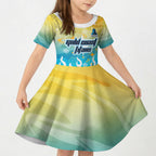 Personalized Gold Coast Titans Kid Short Sleeve Dress Y2K Grunge Aesthetic With Cyber Flames and Starburst Graphics