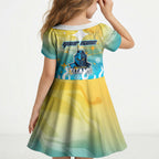 Personalized Gold Coast Titans Kid Short Sleeve Dress Y2K Grunge Aesthetic With Cyber Flames and Starburst Graphics