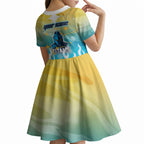 Personalized Gold Coast Titans Kid Short Sleeve Dress Y2K Grunge Aesthetic With Cyber Flames and Starburst Graphics