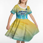 Personalized Gold Coast Titans Kid Short Sleeve Dress Y2K Grunge Aesthetic With Cyber Flames and Starburst Graphics