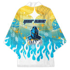 Personalized Gold Coast Titans Kimono Y2K Grunge Aesthetic With Cyber Flames and Starburst Graphics
