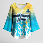 Personalized Gold Coast Titans Kimono Sleeve Blouse Y2K Grunge Aesthetic With Cyber Flames and Starburst Graphics