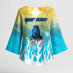 Personalized Gold Coast Titans Kimono Sleeve Blouse Y2K Grunge Aesthetic With Cyber Flames and Starburst Graphics