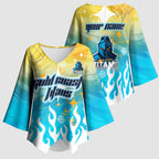 Personalized Gold Coast Titans Kimono Sleeve Blouse Y2K Grunge Aesthetic With Cyber Flames and Starburst Graphics