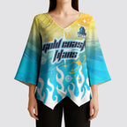 Personalized Gold Coast Titans Kimono Sleeve Blouse Y2K Grunge Aesthetic With Cyber Flames and Starburst Graphics