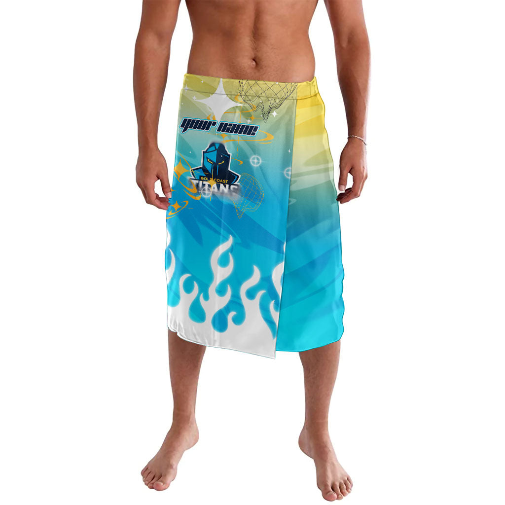 Personalized Gold Coast Titans Lavalava Y2K Grunge Aesthetic With Cyber Flames and Starburst Graphics