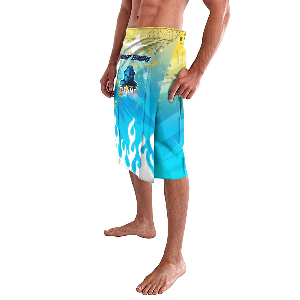 Personalized Gold Coast Titans Lavalava Y2K Grunge Aesthetic With Cyber Flames and Starburst Graphics