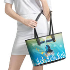 Personalized Gold Coast Titans Leather Tote Bag Y2K Grunge Aesthetic With Cyber Flames and Starburst Graphics