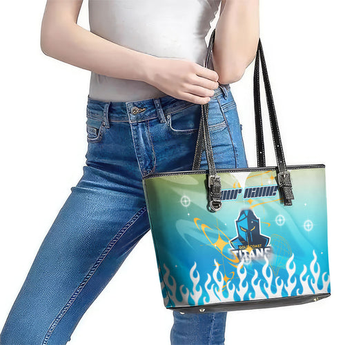 Personalized Gold Coast Titans Leather Tote Bag Y2K Grunge Aesthetic With Cyber Flames and Starburst Graphics