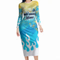 Personalized Gold Coast Titans Long Sleeve Bodycon Dress Y2K Grunge Aesthetic With Cyber Flames and Starburst Graphics