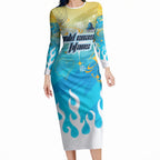 Personalized Gold Coast Titans Long Sleeve Bodycon Dress Y2K Grunge Aesthetic With Cyber Flames and Starburst Graphics