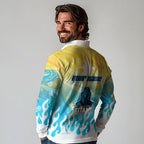 Personalized Gold Coast Titans Long Sleeve Polo Shirt Y2K Grunge Aesthetic With Cyber Flames and Starburst Graphics