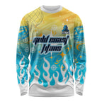 Personalized Gold Coast Titans Long Sleeve Shirt Y2K Grunge Aesthetic With Cyber Flames and Starburst Graphics