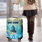 Personalized Gold Coast Titans Luggage Cover Y2K Grunge Aesthetic With Cyber Flames and Starburst Graphics